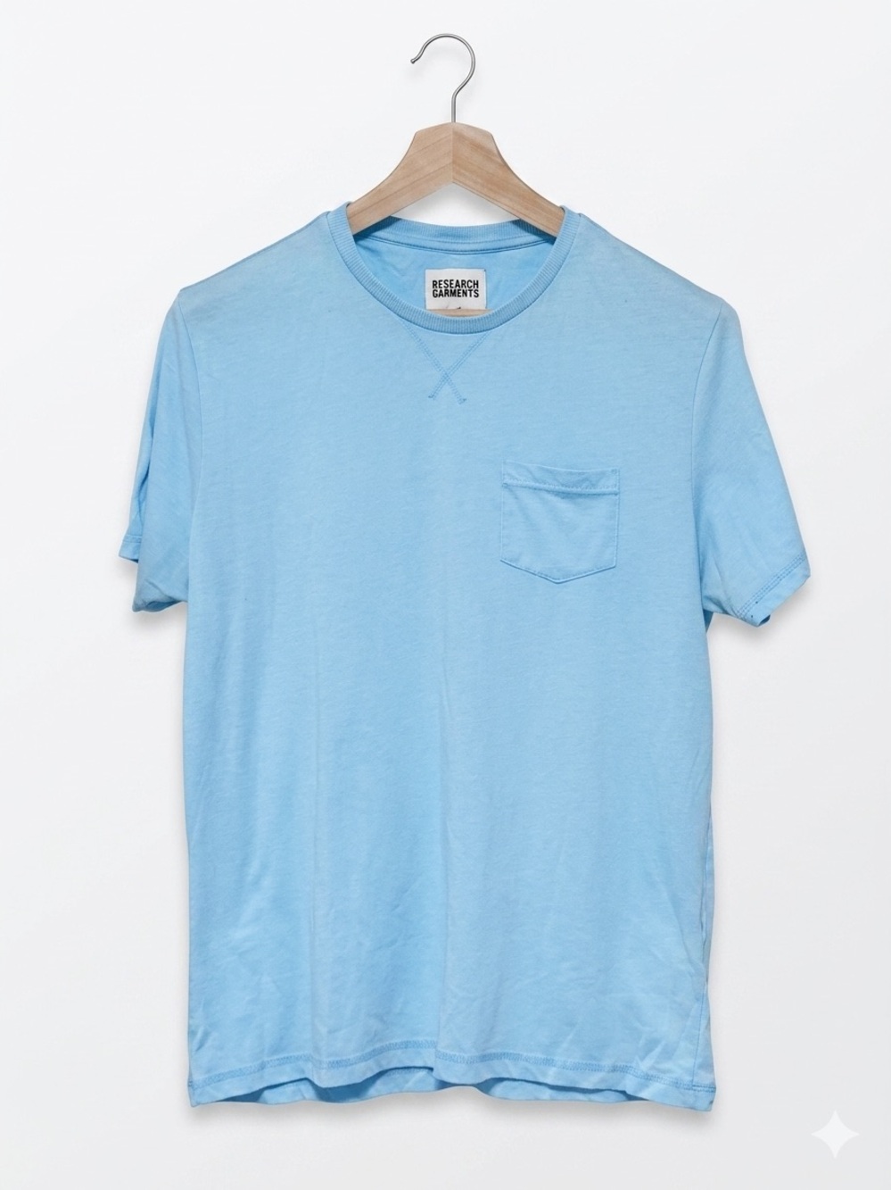 Research Garments Crew Neck Pocket Tee Turquoise in Soft Wash Knit | Men’s Large
